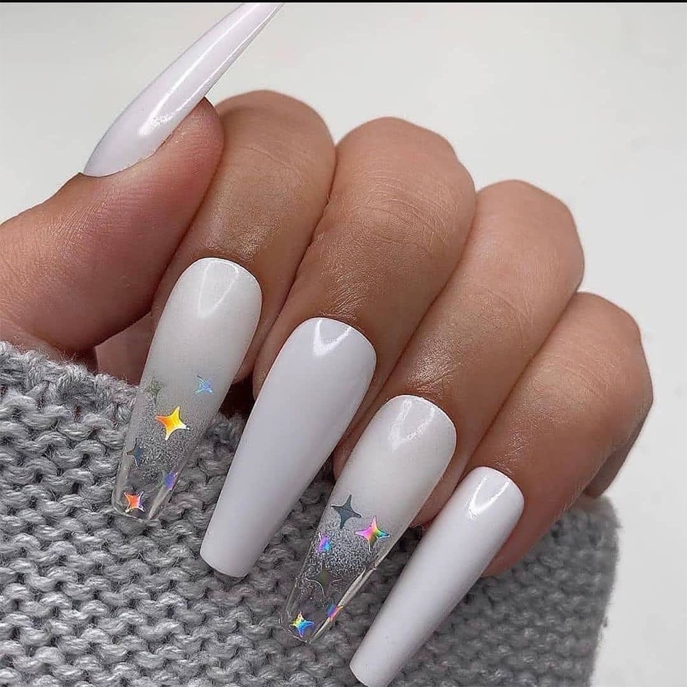 LONG COFFIN press on nails 24 pc nail set stick on fake nail with glue kit
